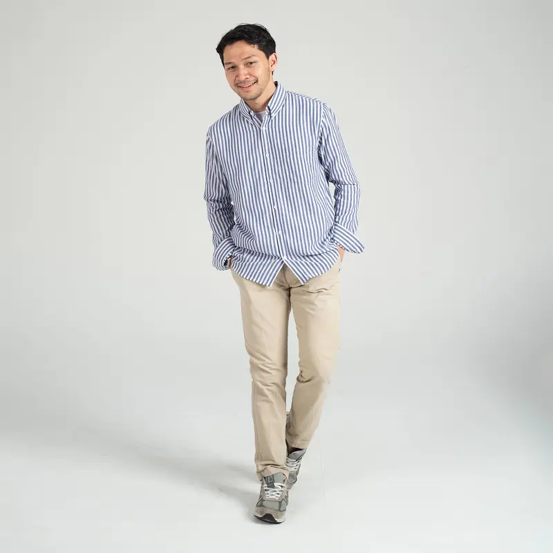 Kemeja Pria Garis WOODCUTTER Basic Butcher Stripe - Denim Blue Biru Lengan Panjang 4