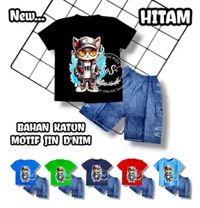 Setelan Baju Anak Laki-Laki Gambar Kucing Katun Untuk Usia 1-10 Tahun - Fashion, Celana Celana Fashion Pakaian Setelan SEO