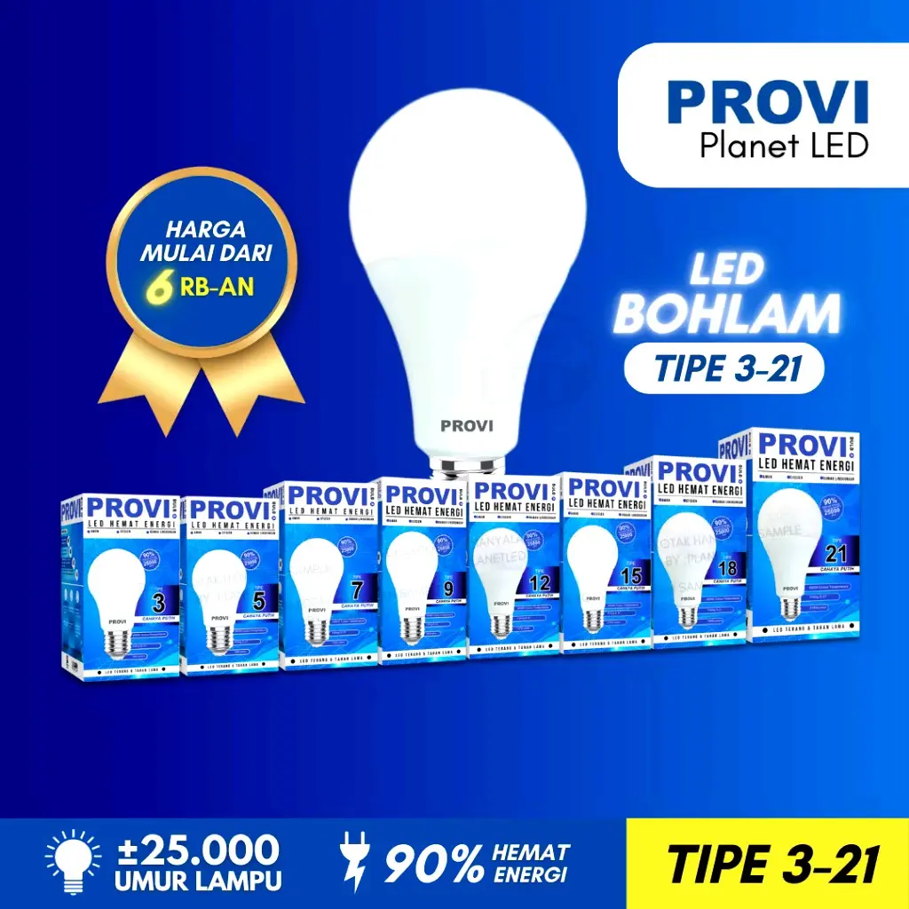 Lampu Led Provi a bulb  / Variasi 3w 5w 7w 9w 12w 15w 18w 21w / Cahaya Putih