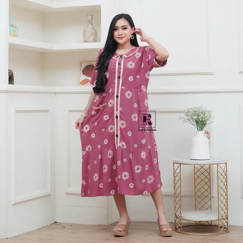 Daster terbaru 2025/ Daster Airin motif BUNGA/ Daster busui/ Dress Rayon Cantik Ruffle Santai 0