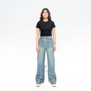 DANSES ID - Celana Highwaist Baggy Loose Jeans Wanita Lipat Lebar - Straight Jeans Baggy Stretch Soft - Celana Panjang Wanita - Wide Leg Jeans Wanita