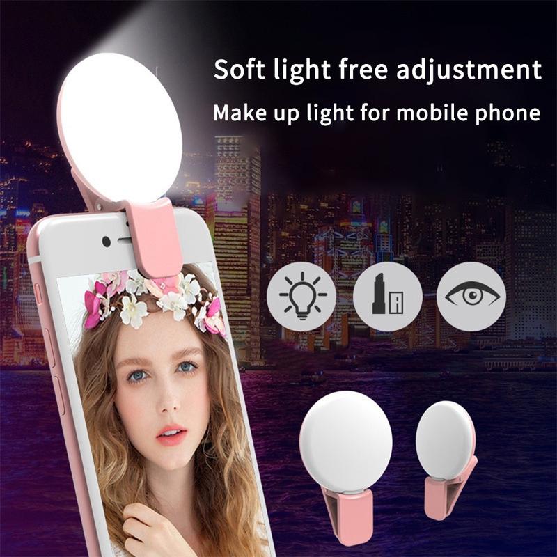T140inbookin Portable LED Light Mobile Phone Mini Selfie Fill Light 3 Modes Rechargeable Selfie Ring Light Clip-on Brightness Make Up Phone Fill Lamp 0
