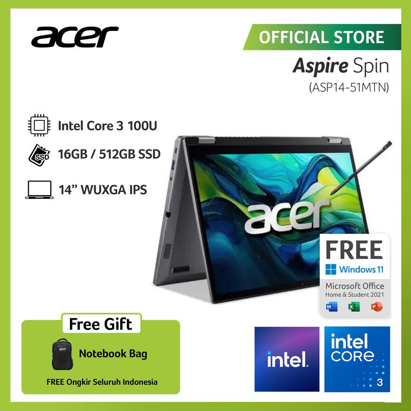 ( FREE STYLUS PEN ) ACER LAPTOP 2 IN 1 ASPIRE SPIN 14 ASP14-51MTN-351C ...