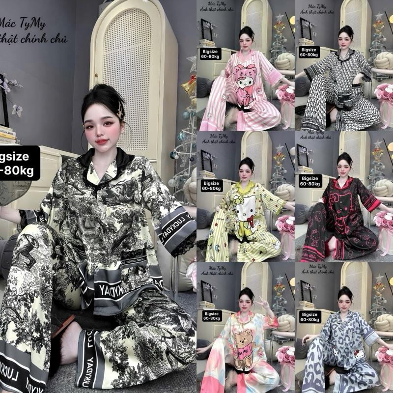 BIGSIZE 65-80kg Pijama 15 Màu Tay Lỡ Quần Dài Chất Lụa Latin Tơ Tằm Mềm Mại Thiết Kế Cao Cấp Nữ