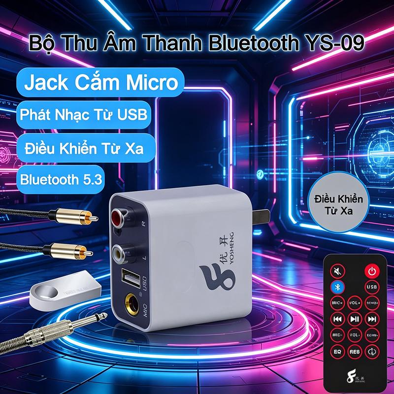 BỘ THU BLUETOOTH ĐA NĂNG 5.3 YOSHENG YS-09, nghe nhạc bằng Bluetooth, USB, Cắm…