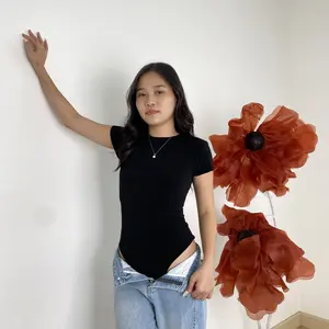 [Lolabae] GISEL Baju Atasan Wanita | Bodysuit Basic Polos Lengan Pendek | Kaos Jersey Spandex