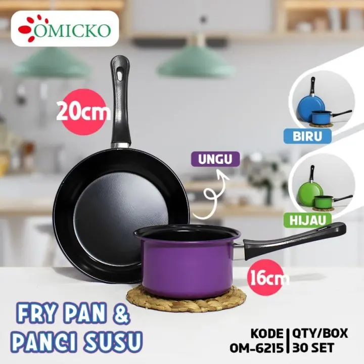 COD Paket Hemat! Set Panci Susu 16cm + Wajan Dadar 20cm Omicko Teflon Anti Lengket – Murah untuk Dapur Rumah & Kos