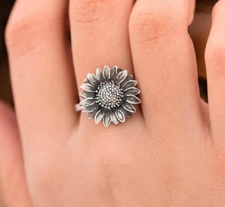 Sunflower Design Ring, Fashion Accessories for Women & Men, Trendy All-match & Exquisite Jewelry for Birthday Gift, Girlfriend Gifts 1