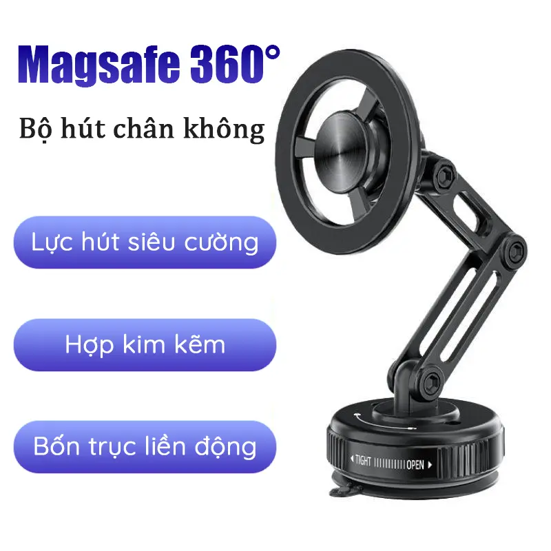 Felizee giá đỡ điện thoại ô tô chân không từ tính Tặng vòng từ tính kẹp điện thoại ô tô MagSafe 360° Khung hợp kim kẽm siêu bền đỡ điện thoại ô tô xoay 360 độ