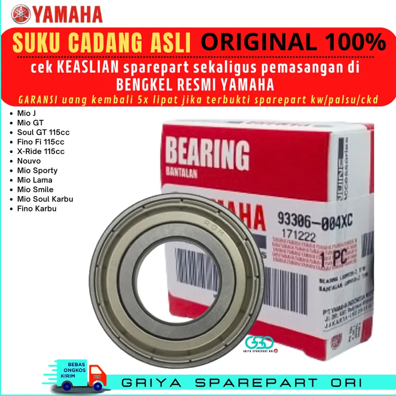Bearing laher roda belakang Mio 6004 Ori Mio j Mio GT Mio smile Mio sporty Mio karbu lama Mio soul karbu Fino karbu Fino fi Xride Soul GT 115 KLAHAR BEARING RODA BELAKANG ORIGINAL YAMAHA 0