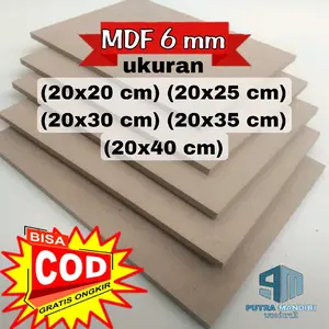 papan MDF tebal 6mm dengan varian ukuran 20x20cm, 20x25cm, 20x30cm, 20x35cm, 20x40cm