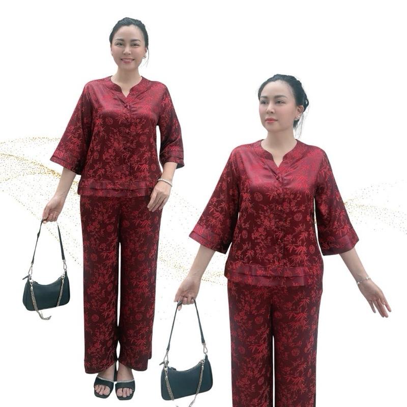 Y34 Bộ Trung Niên Lụa Gấm 2 Da Cao Cấp Mềm Nhẹ Thoáng Mát Sang Xịn Nhiều Màu Đủ Size Thoải Mái Size M L XL 2XL Hoa Văn Sắc Sảo Quần Túi Rộng Lưng Thun Thoải Mái