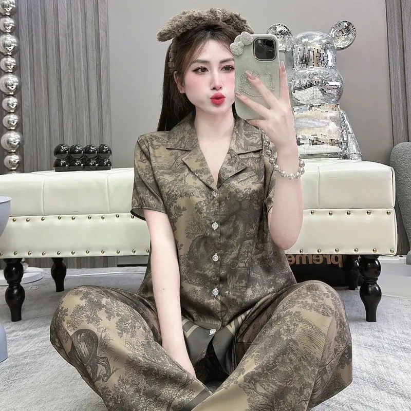 40-60kg-TỔNG HỢP TAY NGẮN Bộ Ngủ Nữ Pyjama Lụa Mịn Latin Vải Mềm Mịn Quần Có Túi