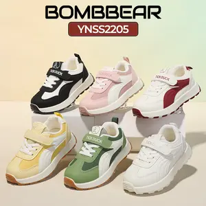 BOMBBEAR 2205 Sepatu Sekolah Anak Dengan Fashion Sneakers Bahan Strap Velcro Kulit Sintes Premium, kualitas Nyaman Lentur Ringan Desain Ergonomis warna Hitam Putih Kuning Hijau Merah Pink dengan ze 26-37
