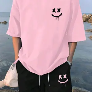 Crewneck Kaos +Celana Urban Style Logo SMILE Bigsize Jumbo XL 2XL 3XL 4XL 5XL 6XL kaos Harajuku Pria Wanita Korean Oversize Combed