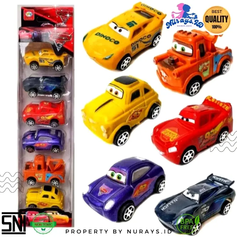 Mainan Anak Mobil Mobilan Cars Isi 6 pcs Pullback Karakter Mobil Lucu Plastik Toy