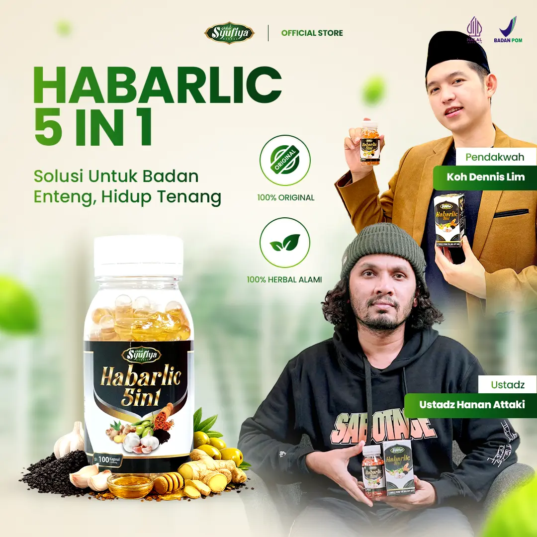 Habarlic 5 in 1 Original | 1 Botol Habarlic Kapsul Herbal 5in1 | Habbatussauda - Garlic/Bawang Putih - Rimpang Jahe - Propolis - Minyak Zaitun | BPOM Halal