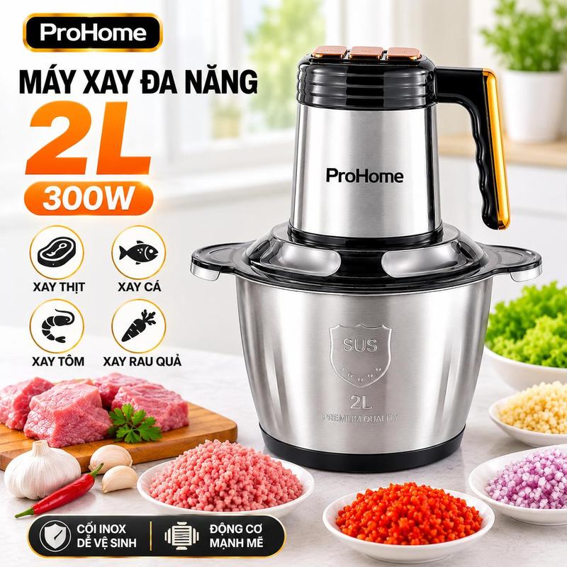 Máy Xay Thịt, Cá, Thực Phẩm, Tỏi Ớt Đa Năng 2L ProHome WY-001 - Công Suất 300W- Bảo Hành 12 tháng