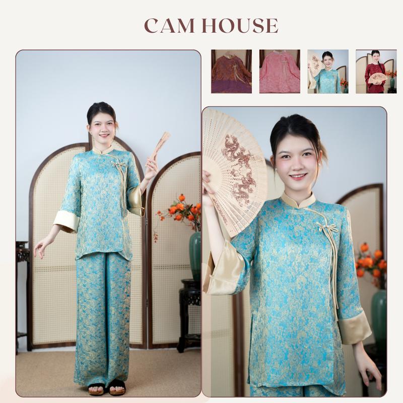 Bộ pháp phục Ngọc An Áo + quần chất liệu tơ tằm CAM HOUSE form xuông