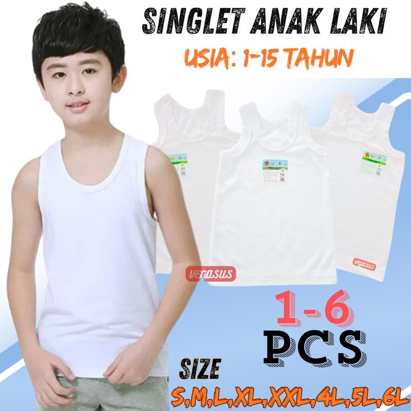 Product Introduction of 6Pcs Singlet Kaos Dalam Anak Laki Usia 1-15Tahun-Kutang Syani S,M,L,XL,3L,4l,5L,6L Katun Bayi Perempuan Cewek 31