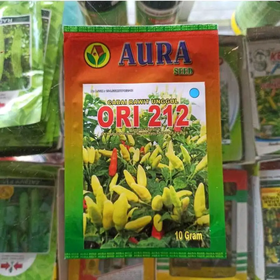 Benih Bibit Cabai Ori Unggul 212 F1 (Tahan Virus, Tahan penyakit) isi 10 gram isi Benih 2000 an Butir Kadaluarsa 2026 - Cap Aura Seed