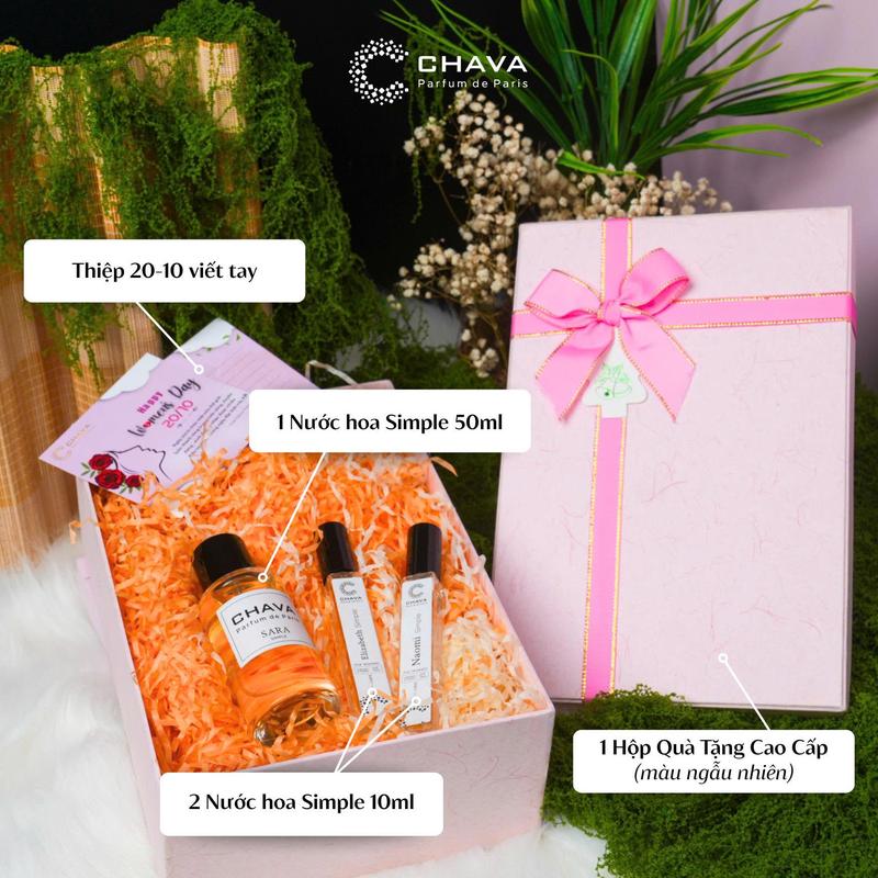 COMBO QUÀ TẶNG NỮ Nước Hoa Nữ C CHAVA SIMPLE - 50ML Tặng 2 Lọ 10ML Sara Esther Elizabeth Keziah Naomi: Hương Thơm Chuẩn Pháp Lưu Hương 6-8H Trên Da và 3-7 Ngày Trên Quần Áo