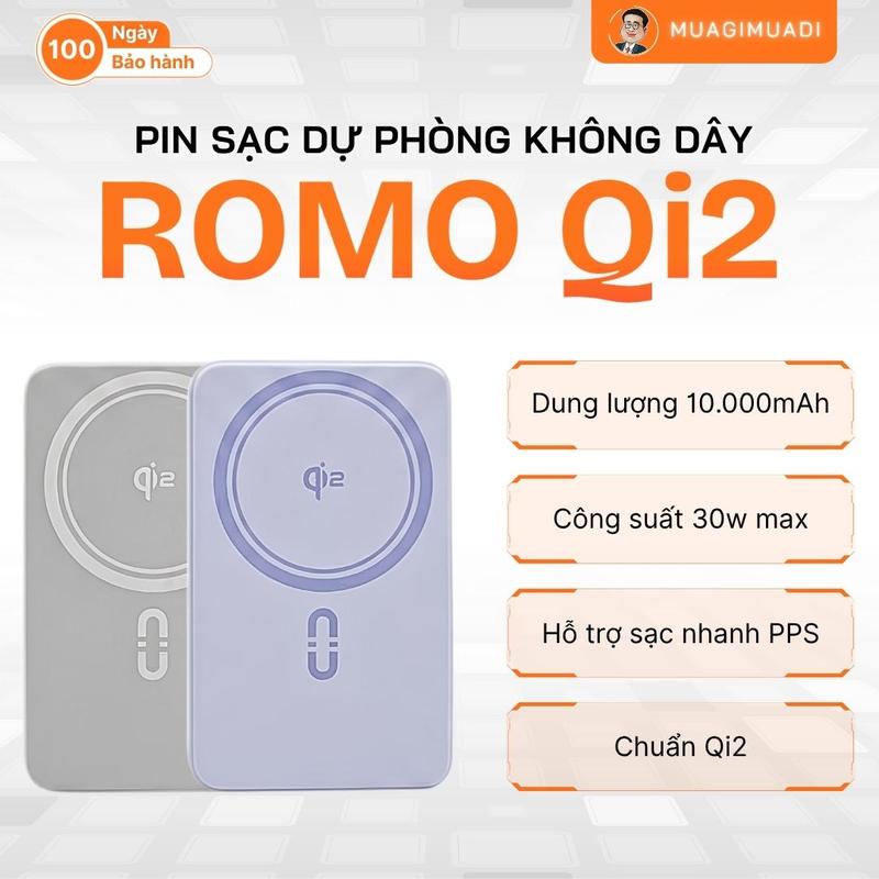 Pin sạc dự phòng MagSafe ROMOSS Qi2 - 10.000mAh - Công suất 30W, Hỗ trợ PPS,…