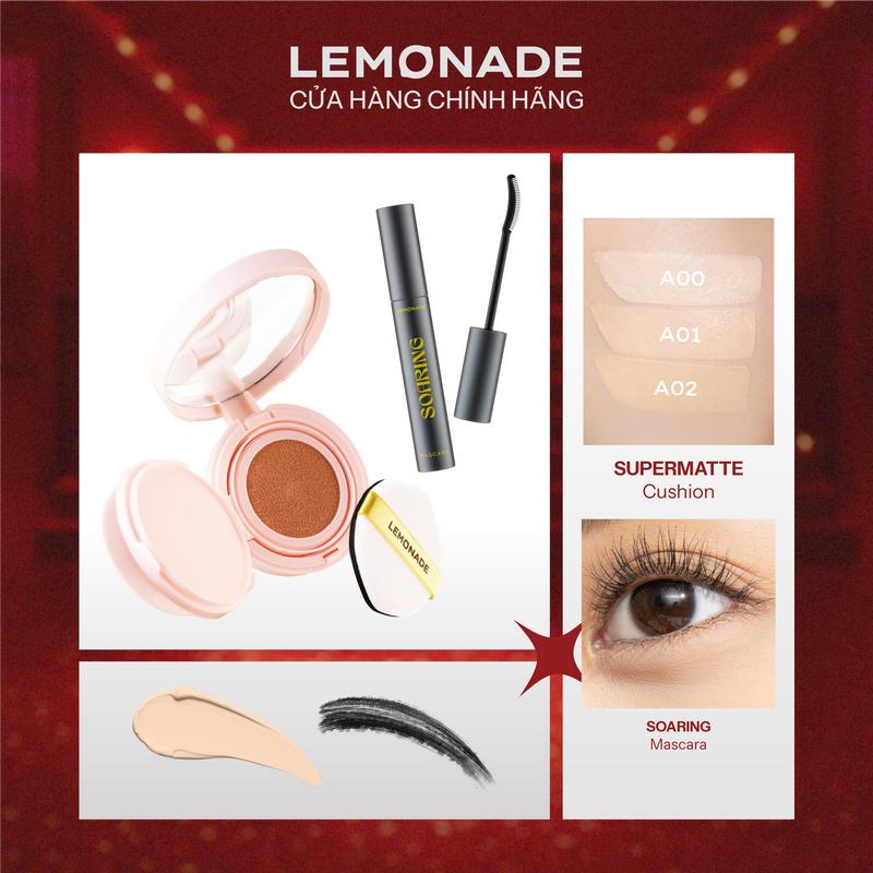  Combo 01 Lemonade Phấn nước siêu kiềm dầu Supermatte Cushion 15g và 01 Chuốt Mi Tơi Dài Lâu Trôi Soaring Mascara 6ml 