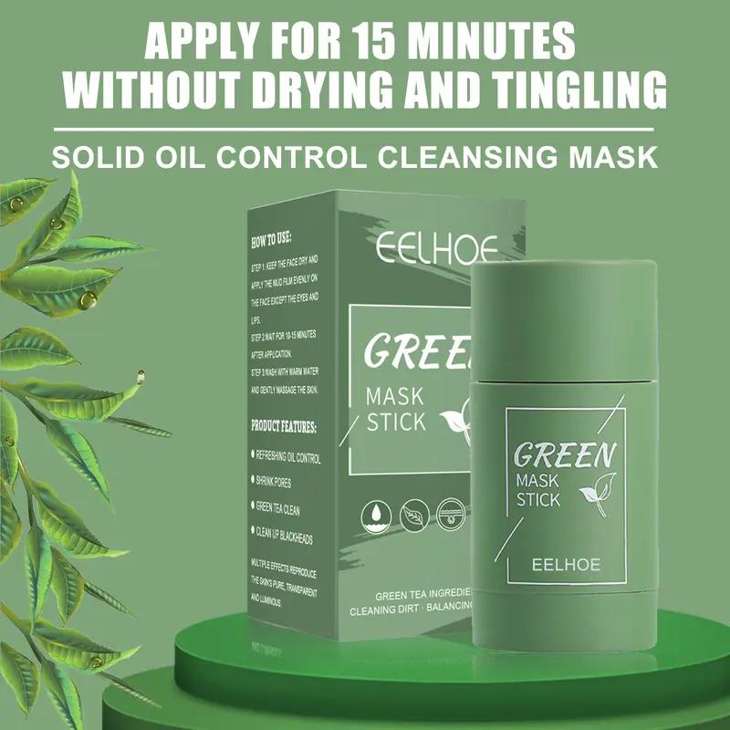 EELHOE Green Tea Solid Mask Deep Cleansing Hydrating Moisturizing Clay Mask Facial Skin Care Peel Face Mud Mask Stick 5