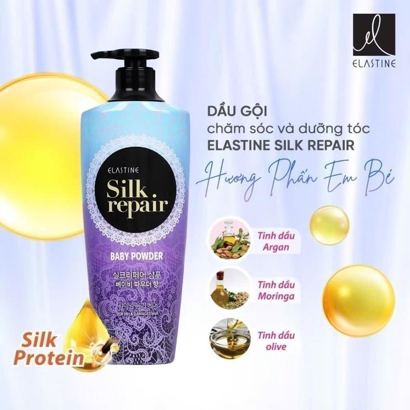 Dầu gội chăm sóc và nuôi dưỡng tóc Elastine Silk Repair - Hương Phấn Em Bé 550ML hàn quốc