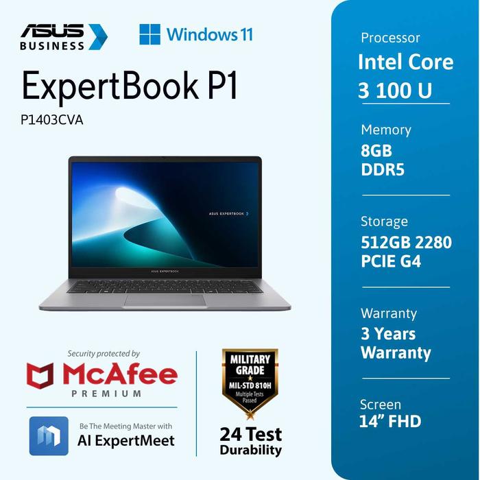 Gambar Asus ExpertBook P1403CVA-S63852WS [Intel Core 3 100U|RAM 8GB|SSD 512GB|Win11|OHS24+365] dari megacom.id Kota Administrasi Jakarta Pusat Tokopedia
