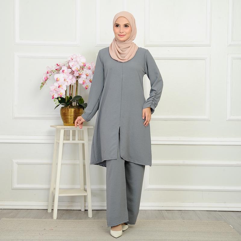 Baju Suit Zunaira Baru Lengan Ropol front zip/side pocket loose ...
