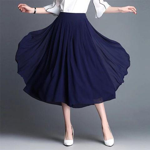 Product Introduction of ZANAChiffon Slim Half Culottes Thin Style Summer Seven Points Wide Leg Pants Large Size Elastic High Waist Loose Casual Pants Women Skirt 14