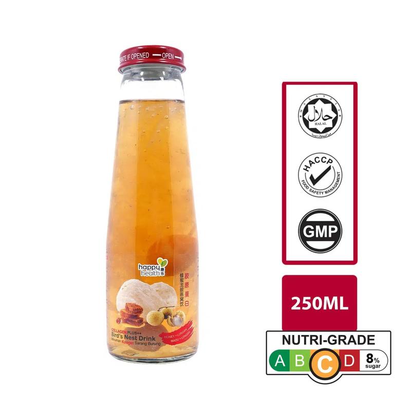 Happy Health Collagen Plus++ Bird's Nest Drink - Red Dates Wolfberry / Honey Longan / Aloe Vera & Rock Sugar (3 Bottles) Halal  Beverage 1