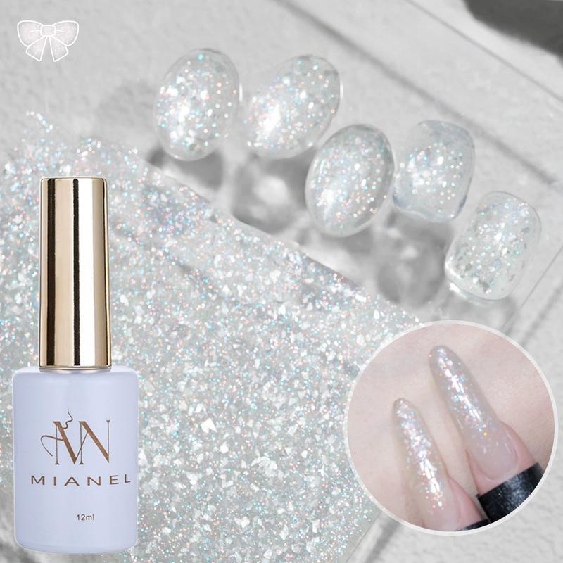 Sơn móng tay gel màu trắng sữa MIANEL 12ML Thích hợp cho mùa hè Fuguang Isaland Bóng trên cùng Sơn gel màu trắng hồng xanh lam vào ban đêm Phiên bản mới đa năng Sơn móng tay kim cương Lấp Lánh Hoàn hảo cho tiệm làm móng nghệ thuật 2025