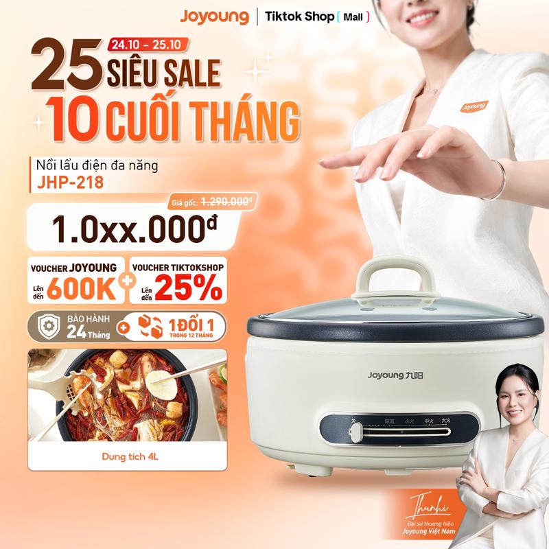 Nồi lẩu điện đa năng Joyoung JHP-218, Công suất 1500W, Dung tích 4L, Nhúng lẩu, nấu, hầm