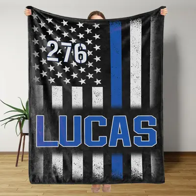 Custom Police Blanket, Police Sherpa Blanket, high quality Thin Blue Line Fleece Blanket, Police Officer Gift, American Flag, Law Enforcement Gift