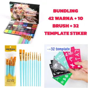 BUNDLING 42 Warna Face Painting Body Glitter 42 color Make up Set with Brush Bersinar Warna Neon Halloween Makeup Kit Kuas Wajah Kering
