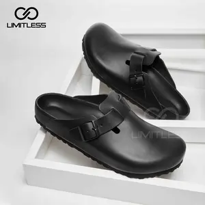 LIMITLESS Sandal Slip On Pria Boston Kekinian Anti Slip Sendal Slop Cowok Casual Shoes Bahan Eva Phylon Nyaman Digunakan Sehari-hari Warna Hitam Putih Navy Olive Beige