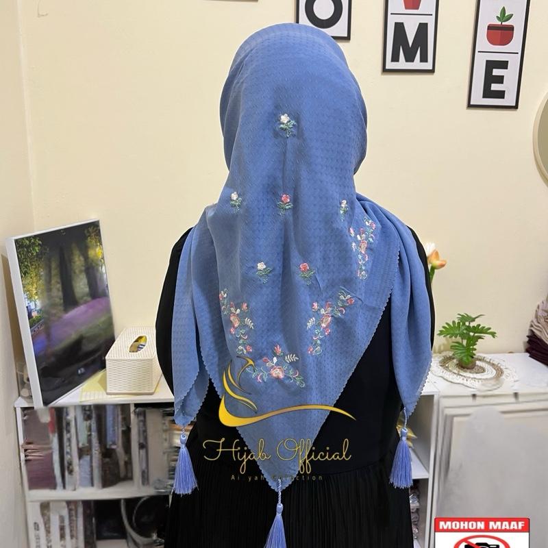 Hijab Segi Empat Potton Star Tassel Bordir Bunga Sakura Kerudung Wanita Muslim Katun Nyaman Square 4