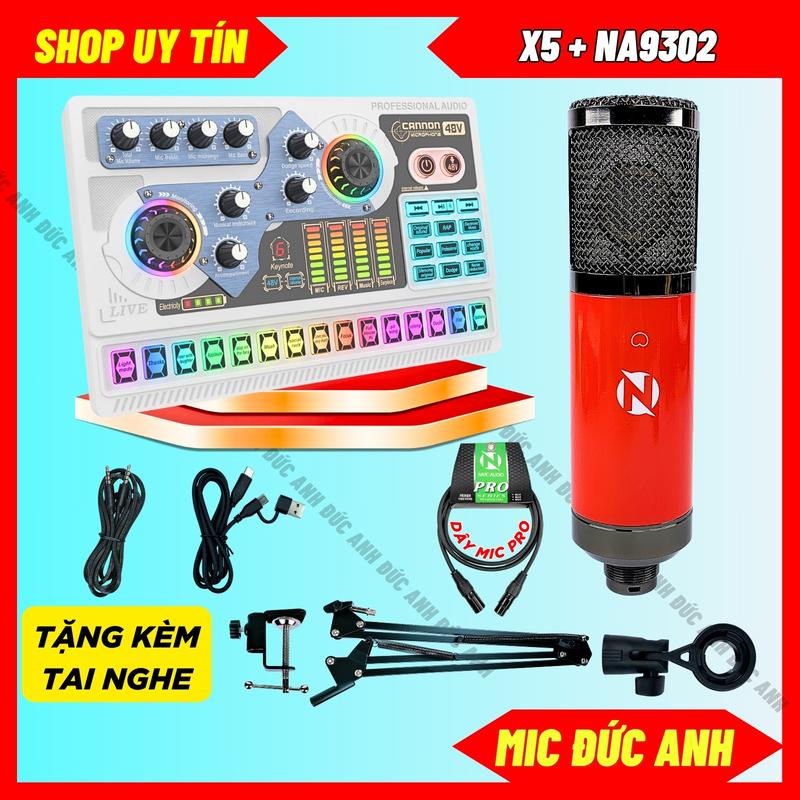 Bộ Sound Card X5 Đời Mới Micro NA9302 Nguồn 48V Thu Âm, Livestream Chuyên Nghiệp Giọng Ấm Độ Vang Sâu, Hỗ Trợ Tặng Kèm Tai Nghe