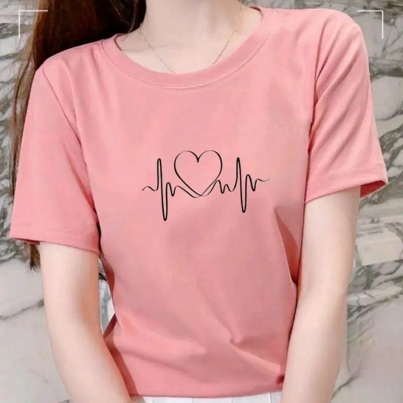Kaos Pria dan Wanita ll kaos distro lengan pendek Size S M L XL XXL/Sablon motif Detak jantung Love  berkualitas/kaos fashion lengan pendek