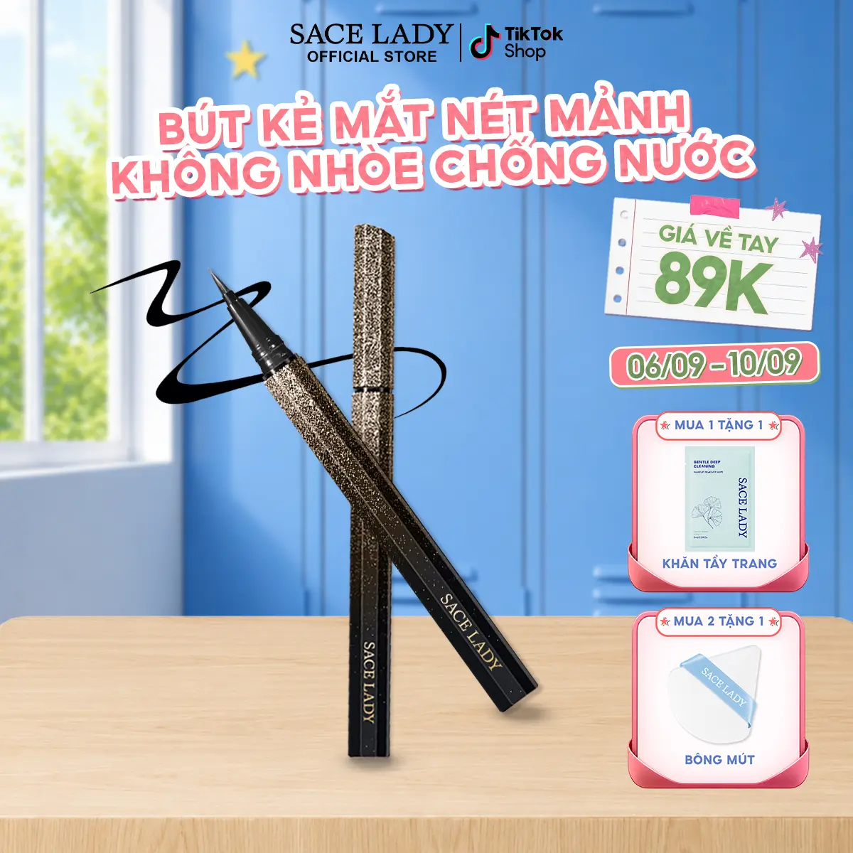 [COD] Bút Kẻ Mắt SACE LADY Lâu Trôi Nét Mảnh Không Nhòe Chống Mồ Hôi 0.7g