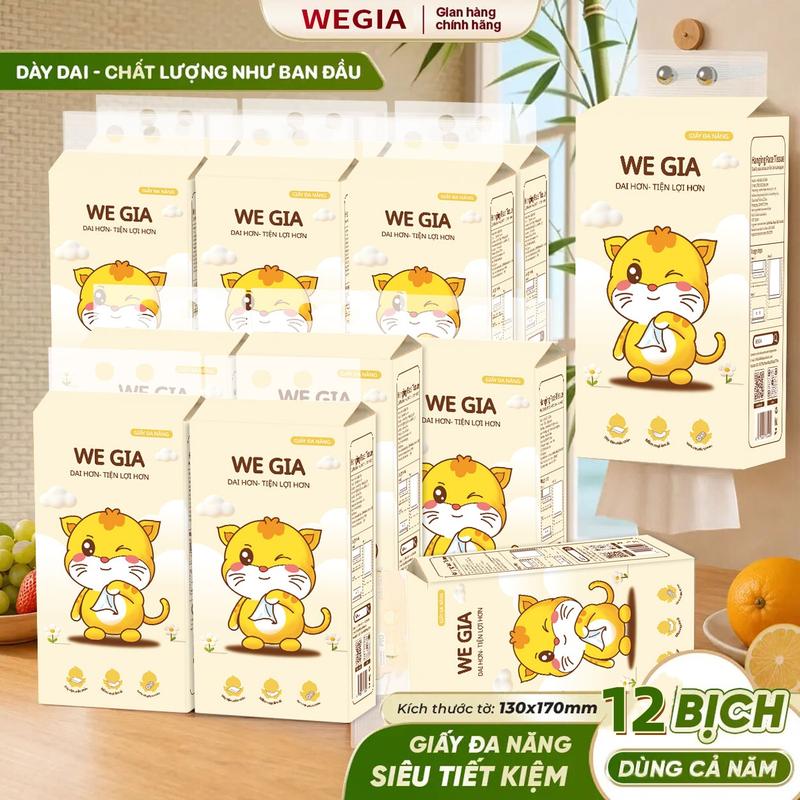 [MUA 12 TẶNG 3] THÙNG 12 BỊCH Khăn Giấ WEGIA, Tặng Móc 3 Treo Tường, 216 Lần Rút Siêu Dai 130x170mm khăn giấy cao cấp WEGIA, giấy dai hơn  bền chắc hơn mềm mịn hơn, khăn giấy vệ sinh