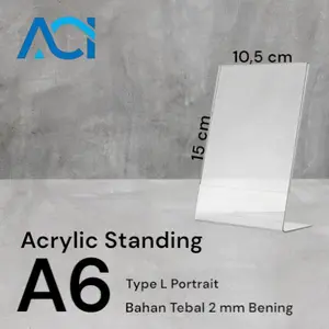 Akrilik Standing/Akrilik Tent Holder/Tempat Brosur/Akrilik Tent Card A6 L Portrait 2mm