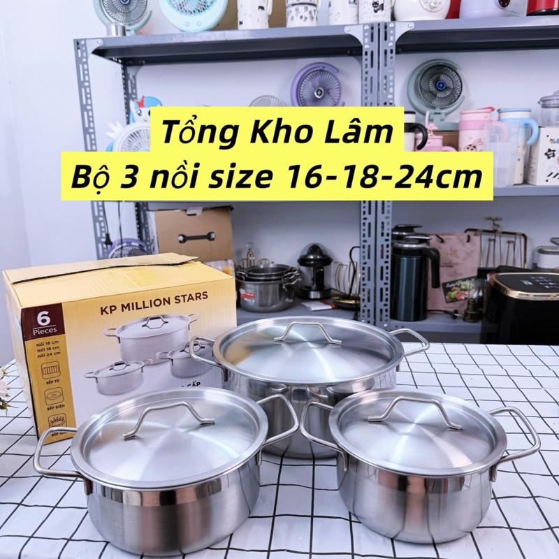 Bộ 3 nồi Inox Hàng 1 đáy dùng mọi loại bếp