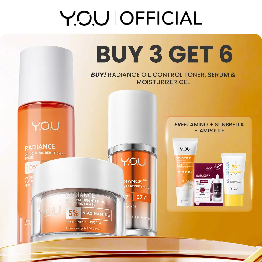 [BUY 3 GET 6] YOU Paket Skincare Set Radiance Glow Serum Facial Foam Cream Radiance Up Serum Toner Essence Moisturizer Acneplus Spotcare Pro Oil Control Cleanser Acid Acne Spot Treatment Obat Totol Berjerawat Membersihkan Kulit Berminyak