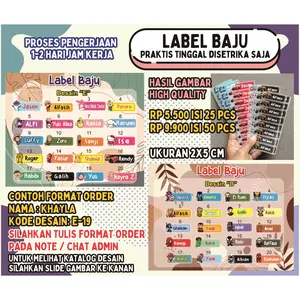 LABEL NAMA BAJU ISI 50 pcs TERMURAH STIKER BAJU Kertas Plastik Transparan Cetak DTF Fullcolor HIGH QUALITY Anti Burem Setrika 2x5 cm