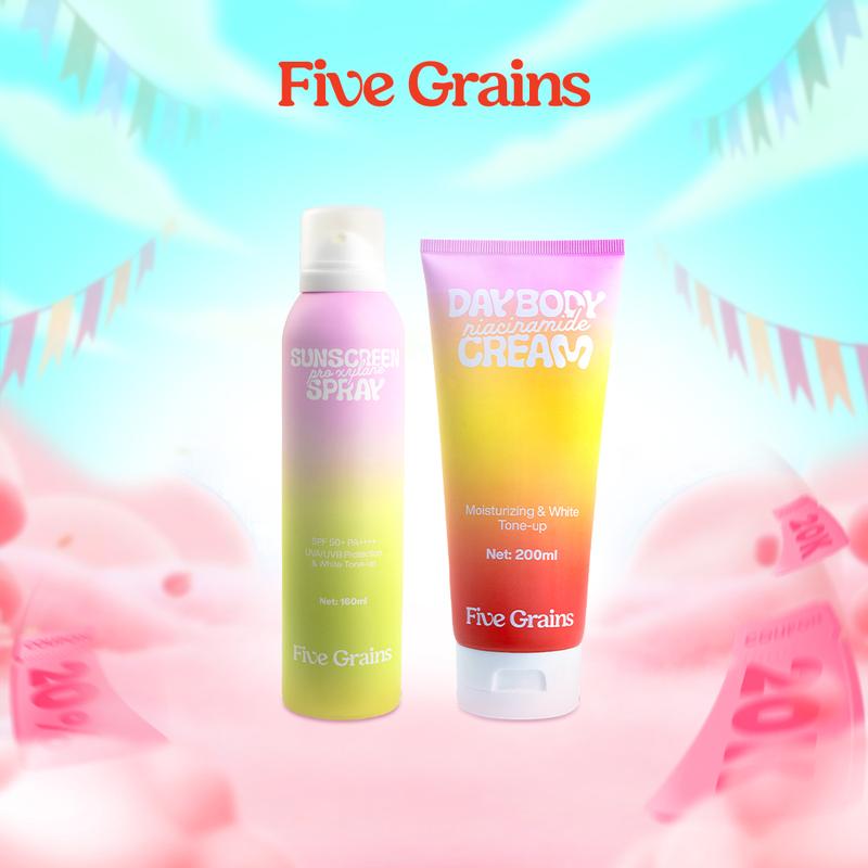   A  Combo Xịt chống nắng 160ml và Kem dưỡng body nâng tone ban ngày 200ml Five Grains giúp dưỡng trắng da 