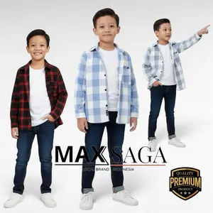 3 in 1 - Setelan Kemeja Flanel Anak Laki-laki Paket Hemat 4-10 Tahun Jeans Fashion